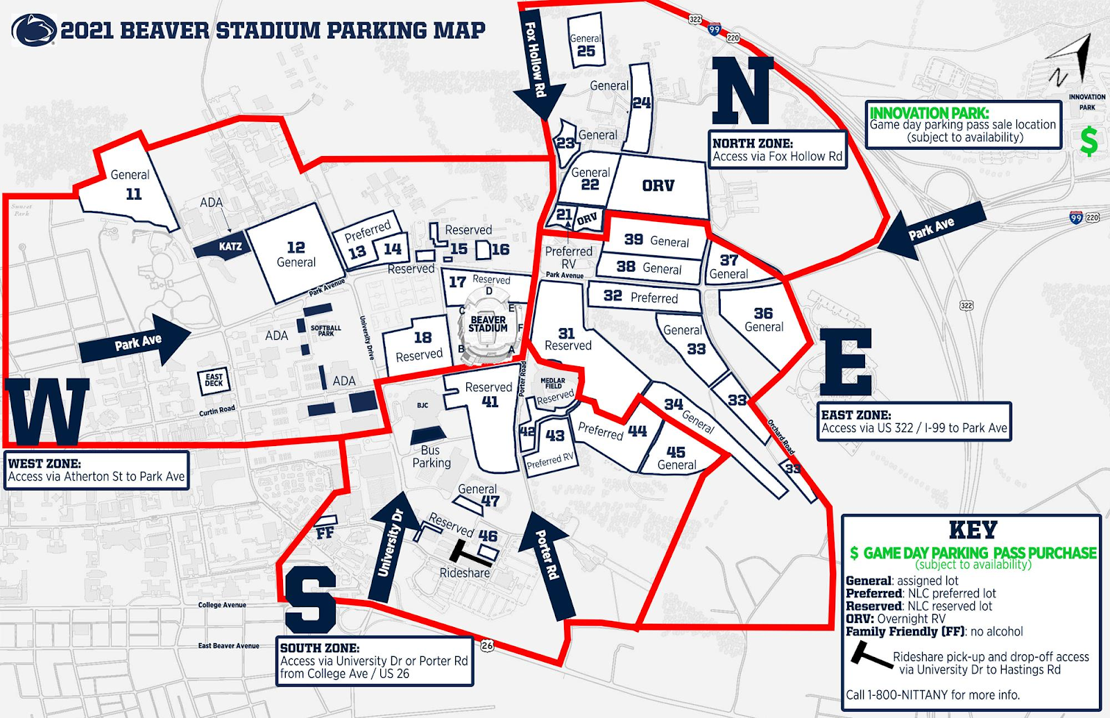 Beaver Stadium Parking Map