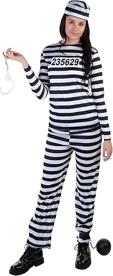 Adult Vintage Prisoner Costume Women's Striped Prison Costume